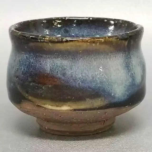 AK58)Japanese Pottery Hagi ware Guinomi Sake Cup Blue glaze  by Seigan Yamane