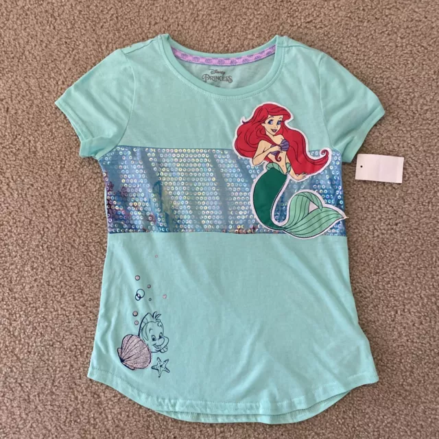 New with tags girls green Disney princess Ariel little mermaid shirt size 7/8