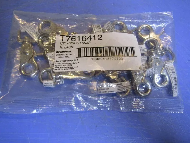 10 – Apex T7616412, ½” Trigger Snap  Die Cast Zinc w/ Nickel Finish Swivel Round