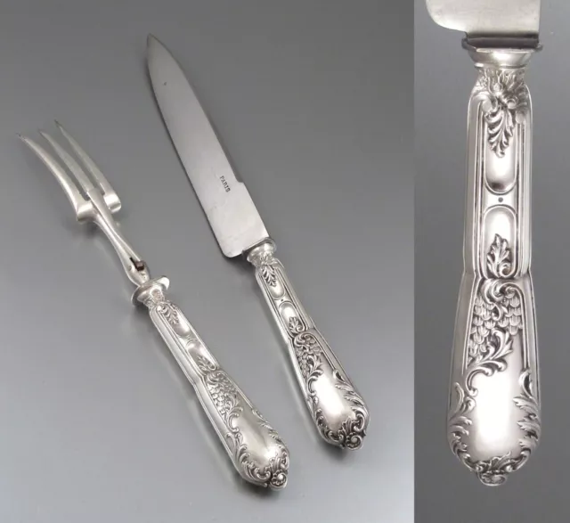 Antique French Sterling Silver Clad Carving Set Serving Fork Knife Henri Lapeyre