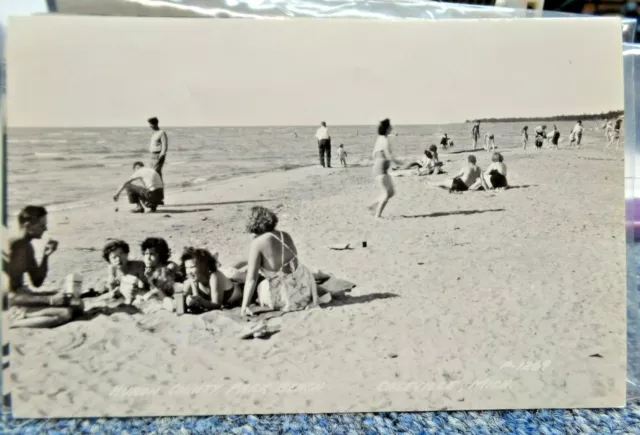 Huron County Park Beach, Caseville, Mi RPPC Real Photo LL Cook Postcard 1930-50