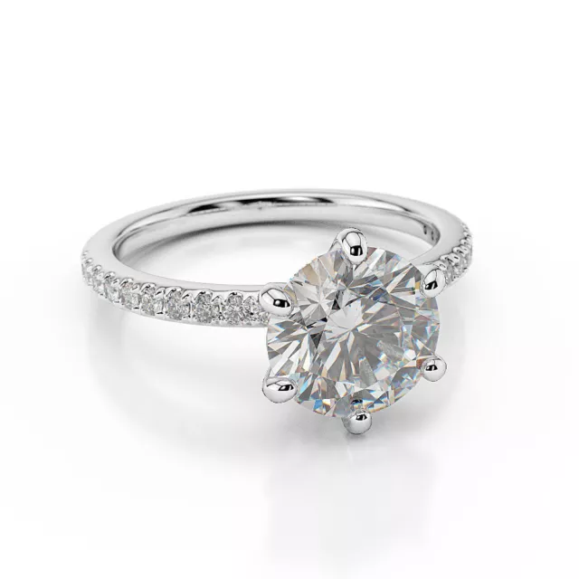 3/4 Carat Éblouissant Diamant Rond Fiançailles Ring F / SI1 18K or Blanc