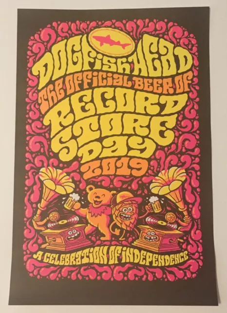 RSD 2019 Poster Record Store Day Dogfish Head Beer Grateful Dead Bear Blacklight