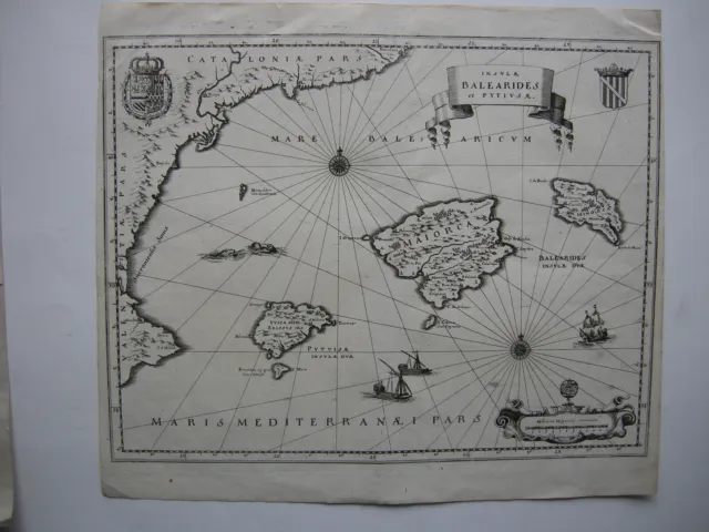 Espana Spanien Baleares Mallorca Menorca Ibiza Orig. Kupferstich Bleau 1640