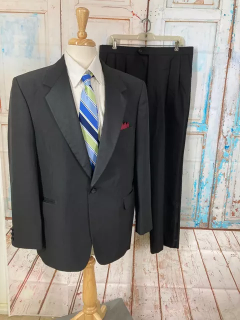 FWI Formal Wear International Stafford Tuxedo 44R Black Formal Mens Suit Tuxedo