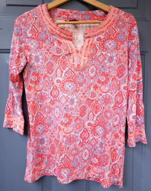 TALBOTS Pink Paisley Blouse 3/4 Sleeve Cotton  Blend Womens Size Extra Small XS