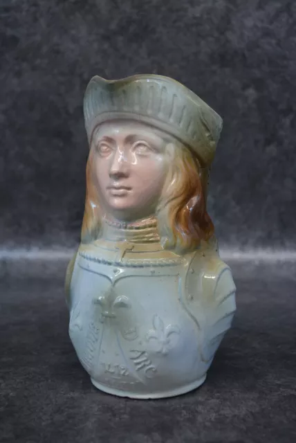 Rare Ancien Pichet En Barbotine Jeanne D'arc Ref Ap161