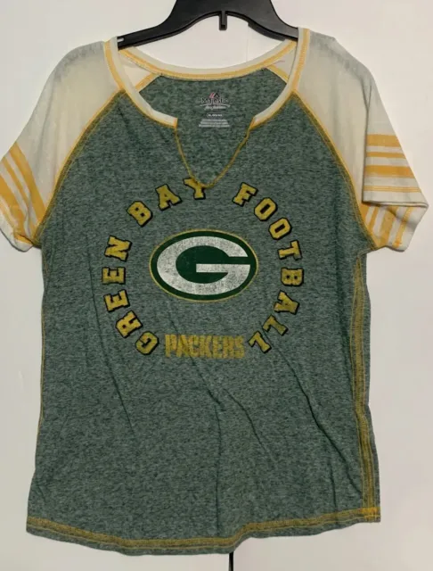 NFL TEAM APPAREL Womens T-shirt Green Bay Packers XL V-Neck .