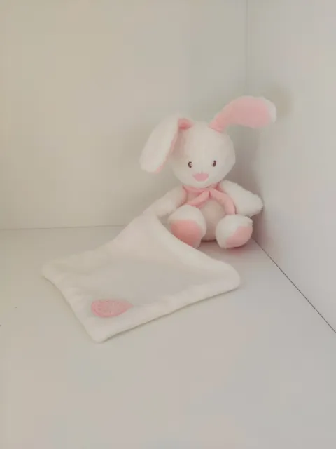 Doudou Babysun Lapin blanc mouchoir foulard rose 15cms bunny plush 5,9inches