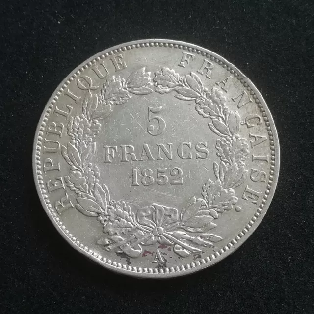 RARE 5 Francs Argent Louis-Napoléon Bonaparte 1852 A (Paris) de qualité !