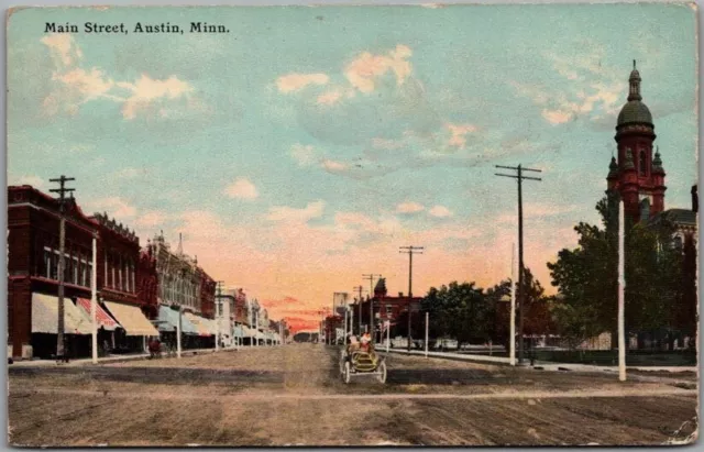 AUSTIN, Minnesota Postcard MAIN STREET Downtown Scene / Bloom Bros. 1911 Cancel