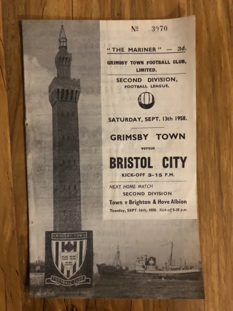 Grimsby Town V Bristol City September 1958 Football Programme Vintage