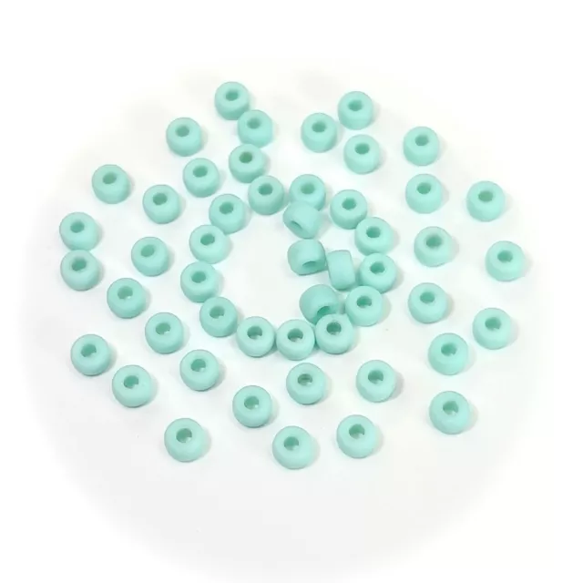 Czech Glass Druk Large Hole Beads 6mm, Green Turquoise Matt finish, 50pc J088