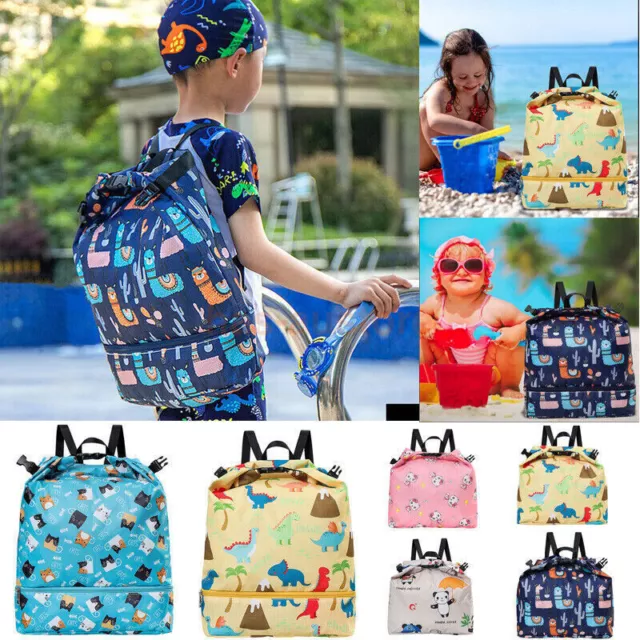 Child Kids Swimming Drawstring Backpack Wet & Dry Separation Sport Travel Bag AU