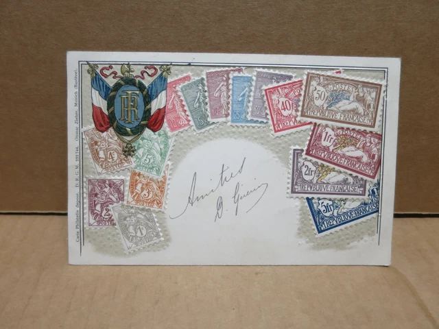 POST STAMPS OF FRANCE old embossed postcard