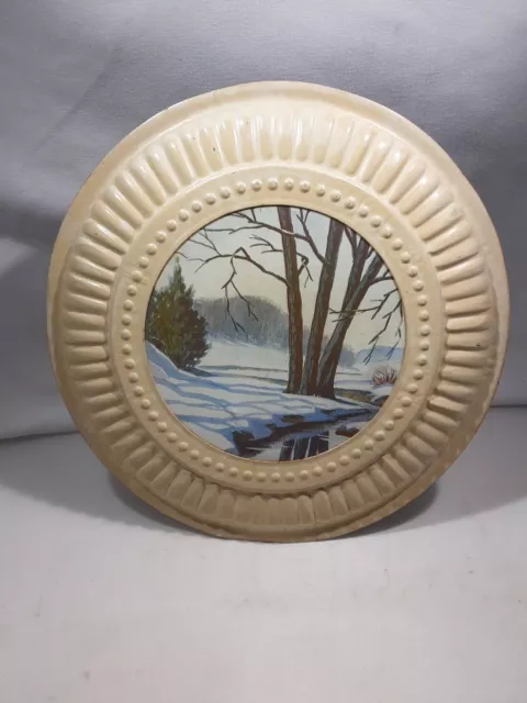 Vintage Stove Fireplace Chimney Tin Flue Cover for 8" Flue Winter  Scene