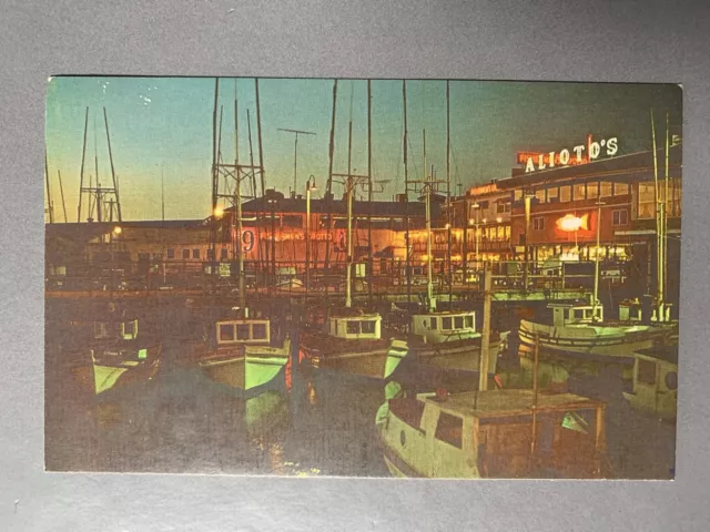 Vintage 60s 70s Fisherman’s Wharf At Night Postcard San Francisco Embarcadero