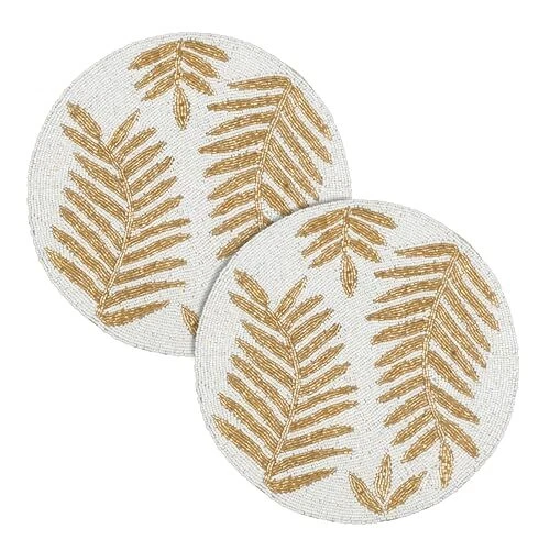 Beaded Round Placemats Set of 2 for Farmhouse Table Decor Multi, Measure 13