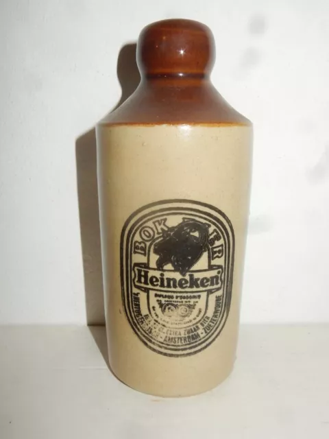 Alte HEINEKEN BOK BIER Steinzeug Bierflasche aus HOLLAND  (15cm hoch)