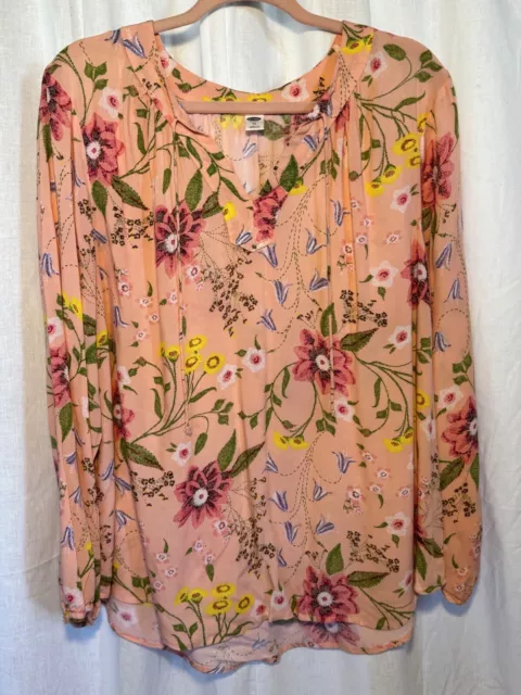 Old Navy Women’s Size XL TG Pink Rayon Top/Tunic/Blouse Floral Print Long Sleeve