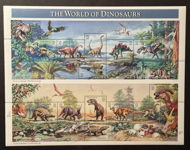 Us The World Of Dinosaurs Stamps Sheet 15V 1997 Mnh #3136 Prehistoric Animals