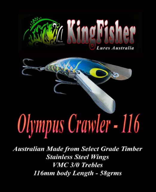 KINGFISHER OLYMPUS CRAWLER 116mm Surface Timber Fishing Lure - Choose  Colour BRA $44.99 - PicClick AU