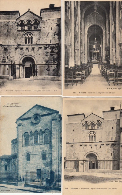 Lot 4 cartes postales anciennes NEVERS église saint-étienne