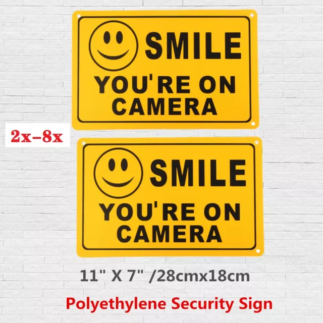 2-8pcs SMILE YOU'RE ON CAMERA Yellow Business Security Sign CCTV Video Warning