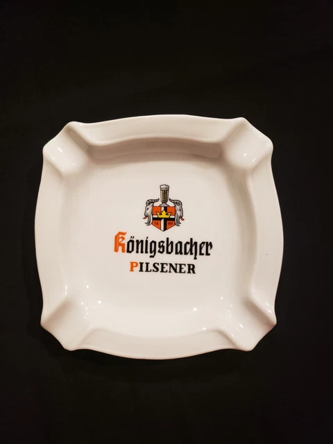 Vintage 1970’s Ashtray Konigsbacher Pilsener White Ceramic Germany Man Cave Beer