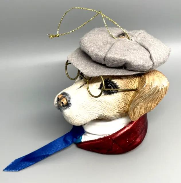 Dapper Dog Yellow Lab Labrador Christmas Ornament Newsboy Hat Wire Rim Glasses