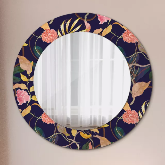 Mural Rond Miroir Avec Cadre en Verre avec Motif Imprimé Plantes watecolor