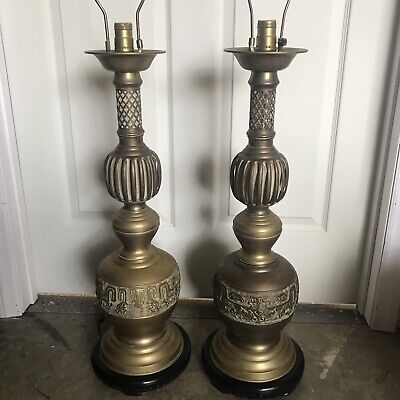 Vintage Pair Of Large Mid Century Modern Brass Urn Lamps