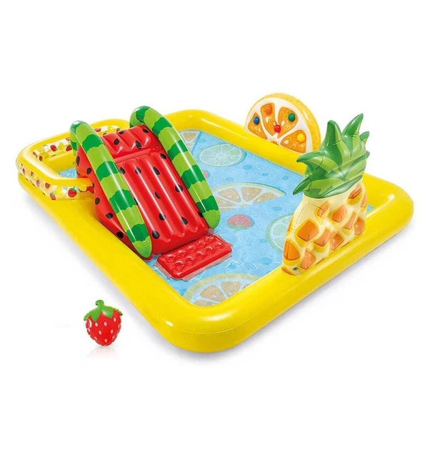 Piscina hinchable para niños intex frutas con tobogán y pulverizador 57158
