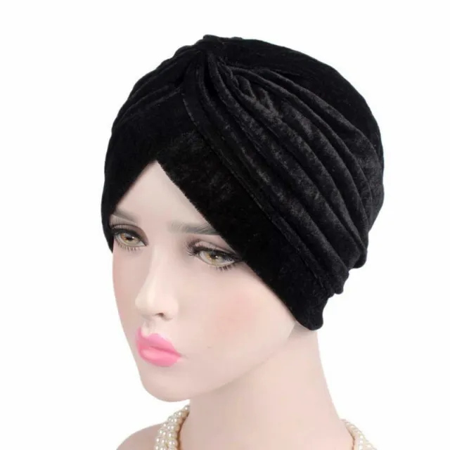 * Solid Casual Stretch Gold Velvet Headwrap Turban Hat Women Muslim Chemo D 2