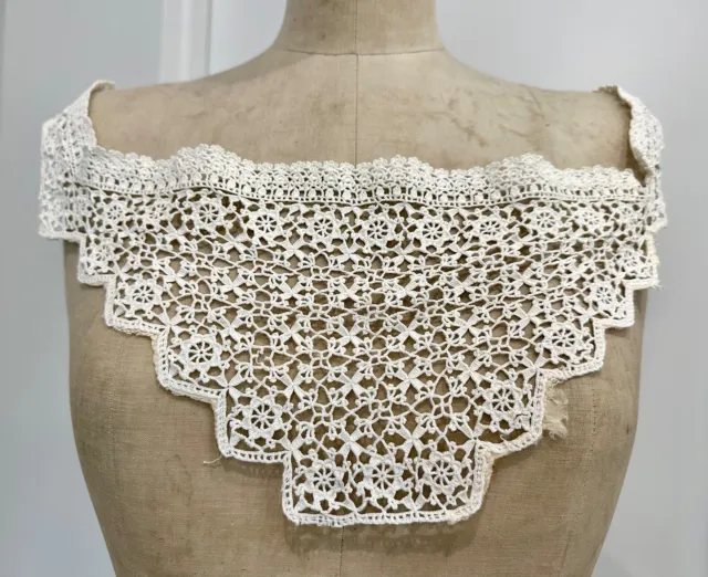 Antique Crochet Lace Neckline Trim Cream Handmade AS IS