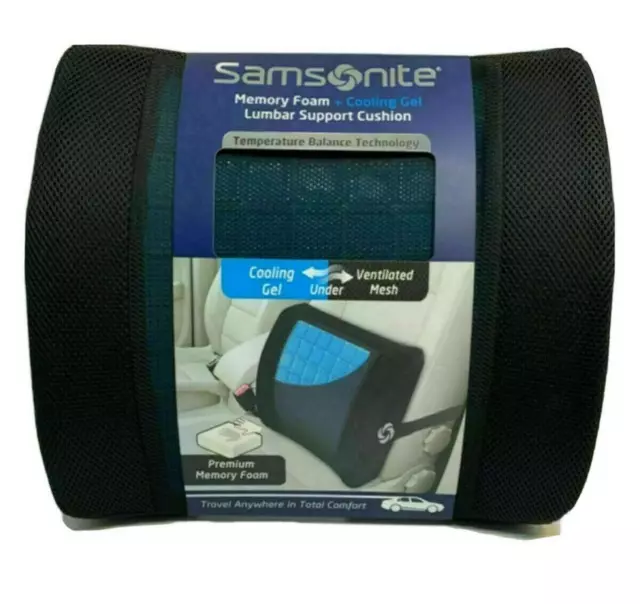 Samsonite Memory Foam + Cooling Gel Lumbar Support Cushion New
