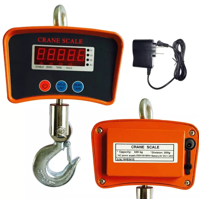 500KG Digital Hanging Scale Crane Scale 1100LB Heavy Duty Industrial LCD Display