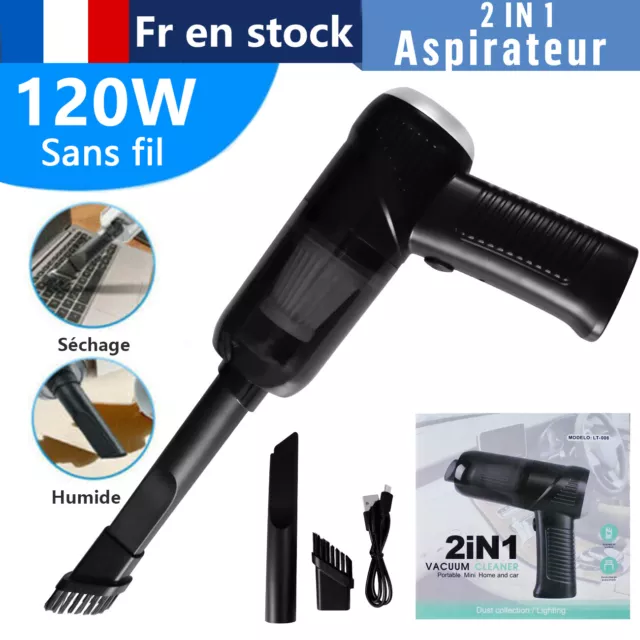 Aspirateur à Main sans Fil 120W Mini Portable 2 en 1 pour Voiture Maison Rechar