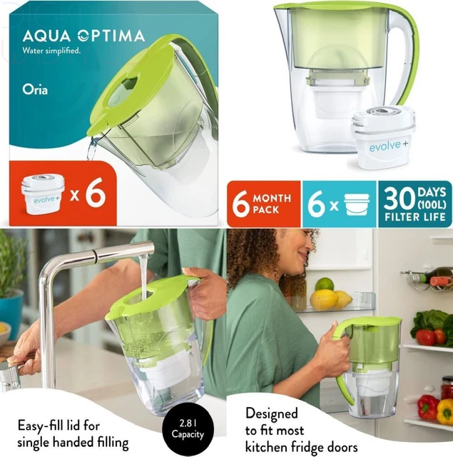 Jarra de filtro de agua Aqua Optima Oria y 6 x 30 días Evolve + verde