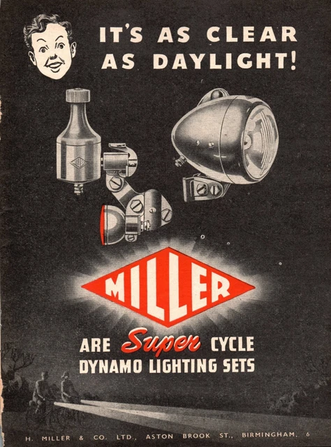 VINTAGE PRINT ADVERT Miller Cycle Dynamo Lighting Sets Ad 1950 s