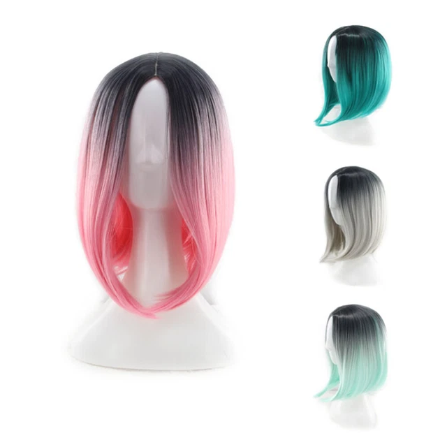Womens Bob Wig Gradient Color Cosplay Synthetic Hair Wig Short Straight Wigs
