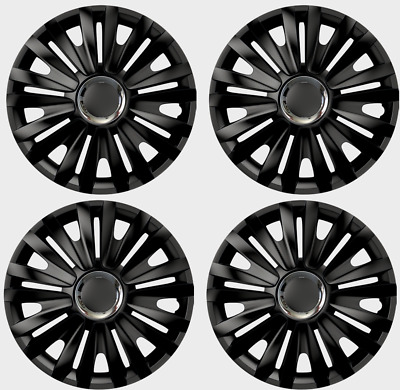 Wheel Trims 16" Hub Caps Plastic Covers Set of 4 Black Silver TRANSIT Fit R16