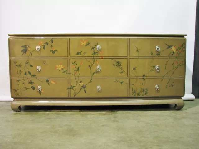 Custom Ron Seff Asian Inspired Dresser Handpainted + Original Concept Drawings