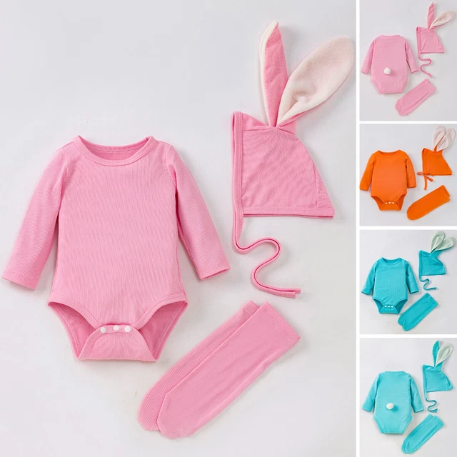 Infant Baby Girl Boy Cute Rabbit Ear Hat + Romper + Socks Outfits Easter Costume