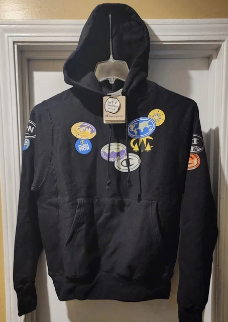 🔥NEW🔥 Champion Sherpa Hoodie Big C-Patches Logo Sweater Fleece Black Mens SZ S