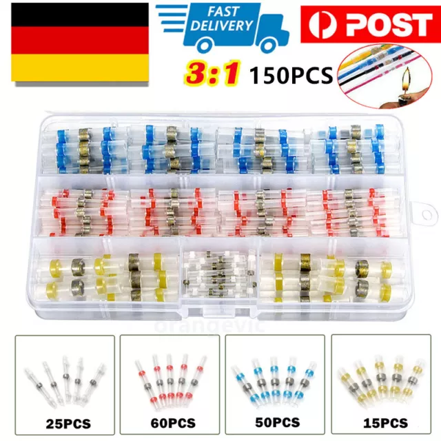 150x Lötverbinder Schrumpfverbinder Stoßverbinder Quetschverbinder Kabelver Set