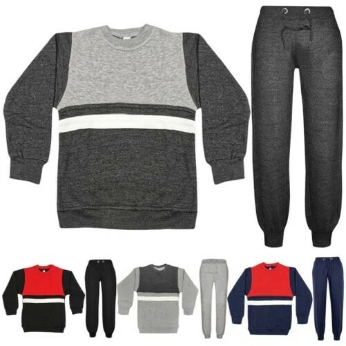 Bambini Ragazzi Tuta Contrasto Pannello Top & Fondo Jogging Abiti Sportswears