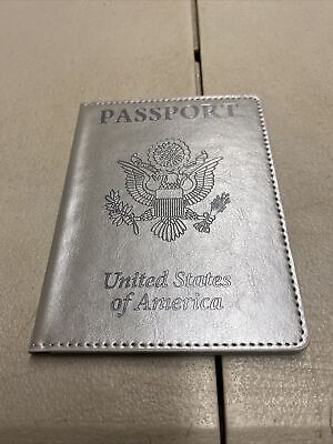 Genuine Leather US Passport Cover ID Holder Wallet Travel Case Silver