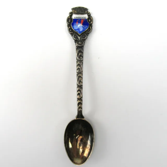 Andenkenlöffel aus 835er Silber LANGEOOG Wappen emailliert Silver Souvenir Spoon