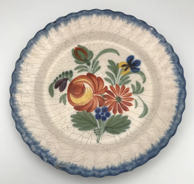 ASSIETTE Ancienne en FAÏENCE d’AUVILLAR à Décor de Bouquet Floral Polychrome